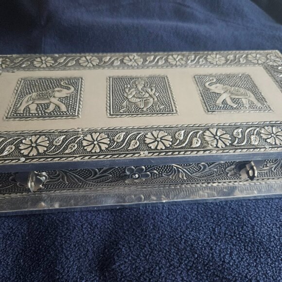 Handcrafted Wooden Dry Fruit Gift Box with Embossed Elephant Design, Decorative - Picture 1 of 14